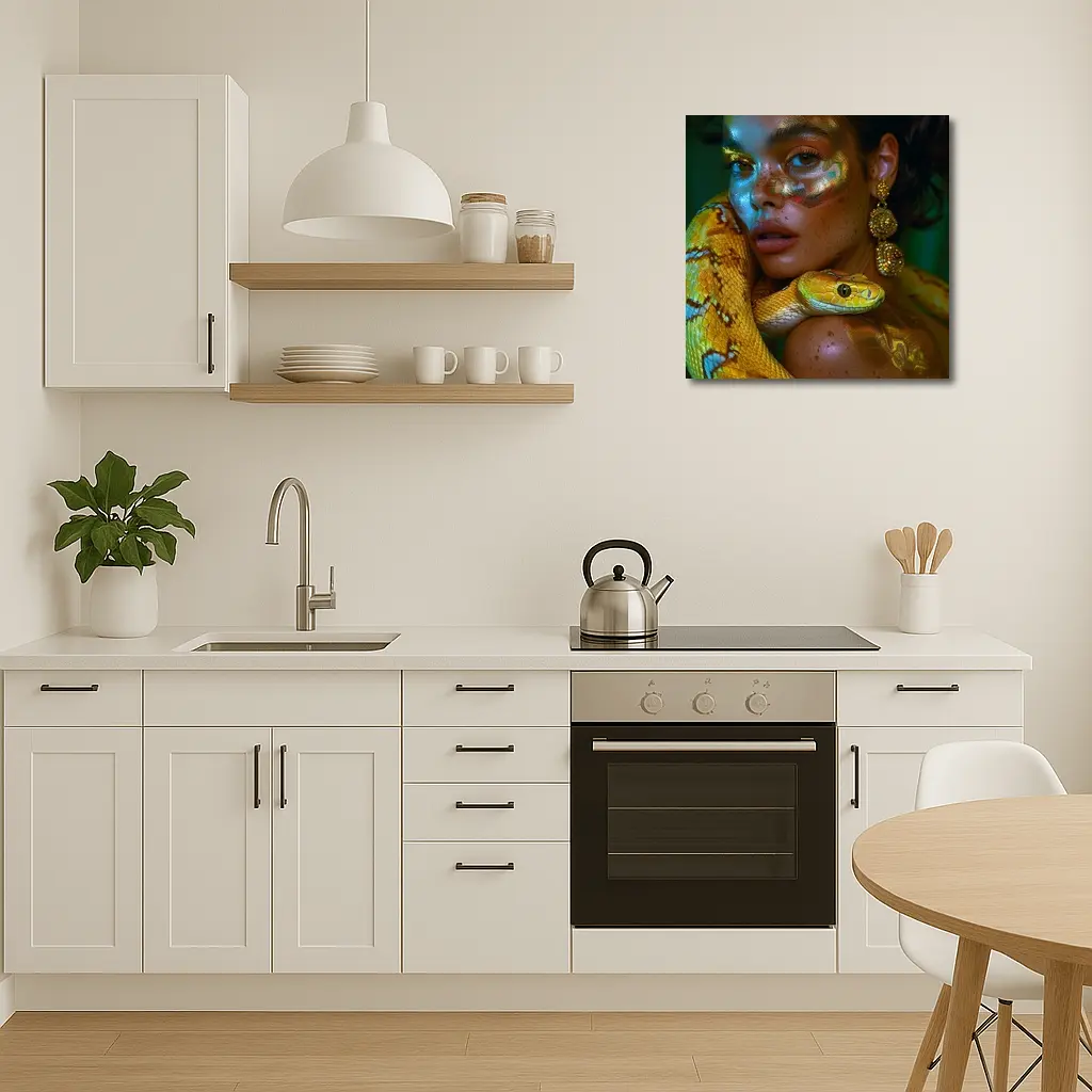 Woman With Yellow Snake Body Paint Art – Wall Art