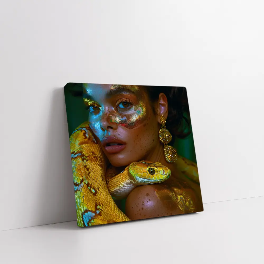 Woman With Yellow Snake Body Paint Art – Wall Art