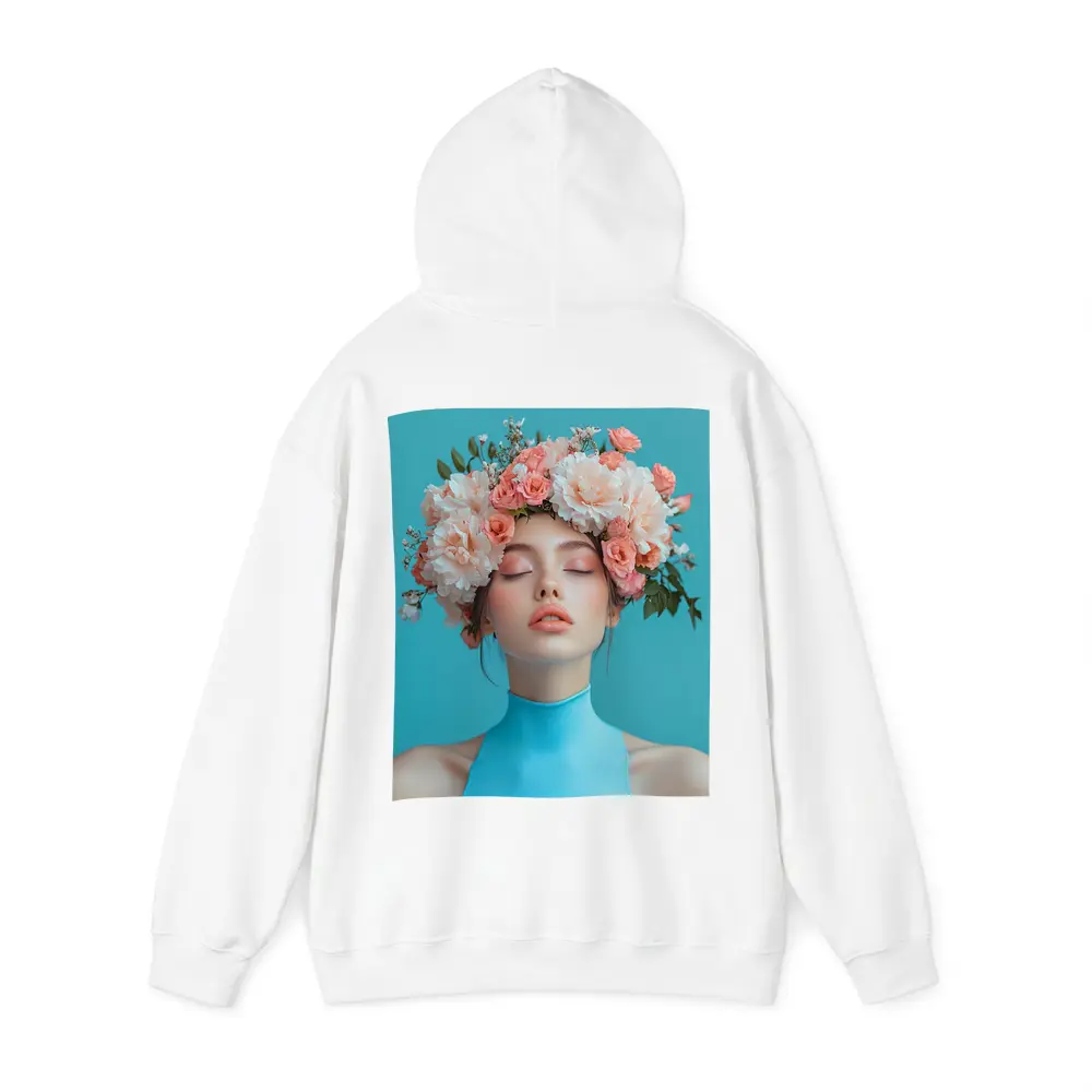 Woman Flower Crown Blue Background Portrait – Hoodies