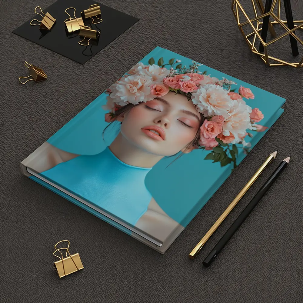 Woman Flower Crown Blue Background Portrait – Notebooks