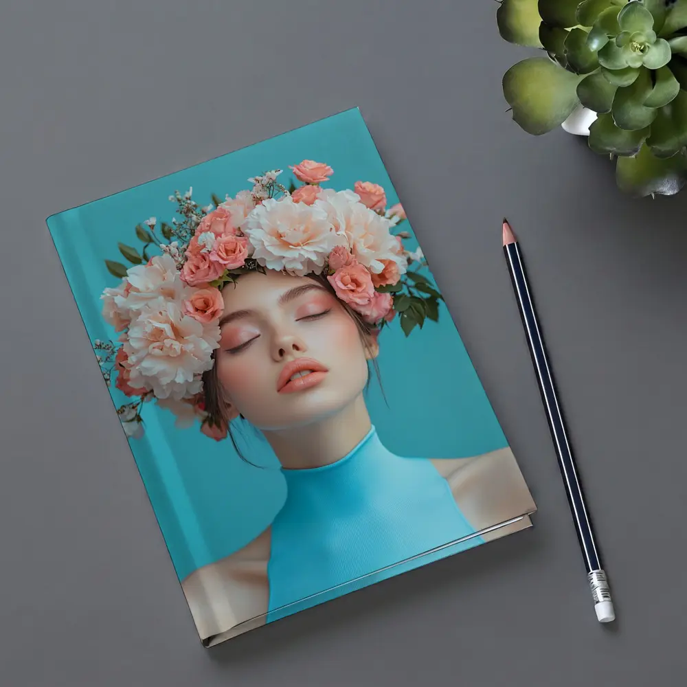 Woman Flower Crown Blue Background Portrait – Notebooks
