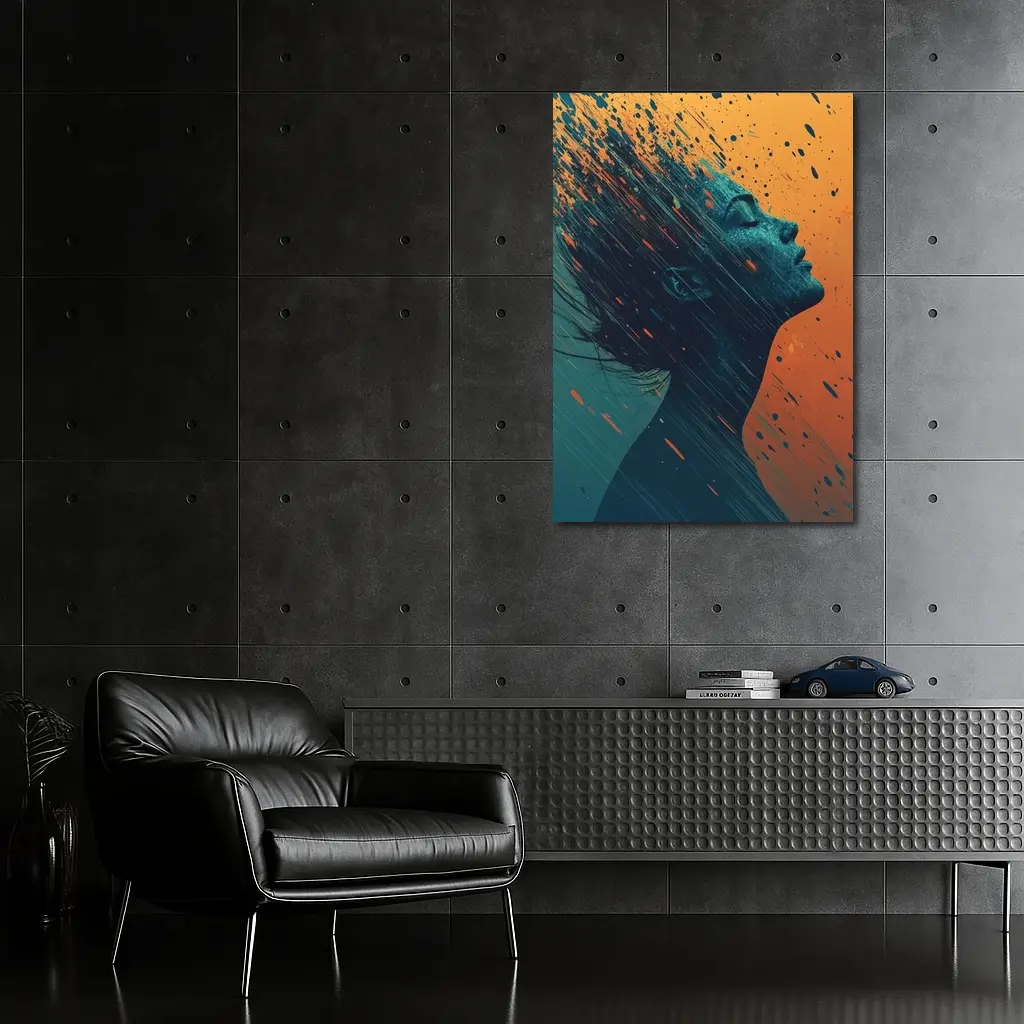 Woman Profile Dissolving Paint Splatter Abstract Art – Wall Art