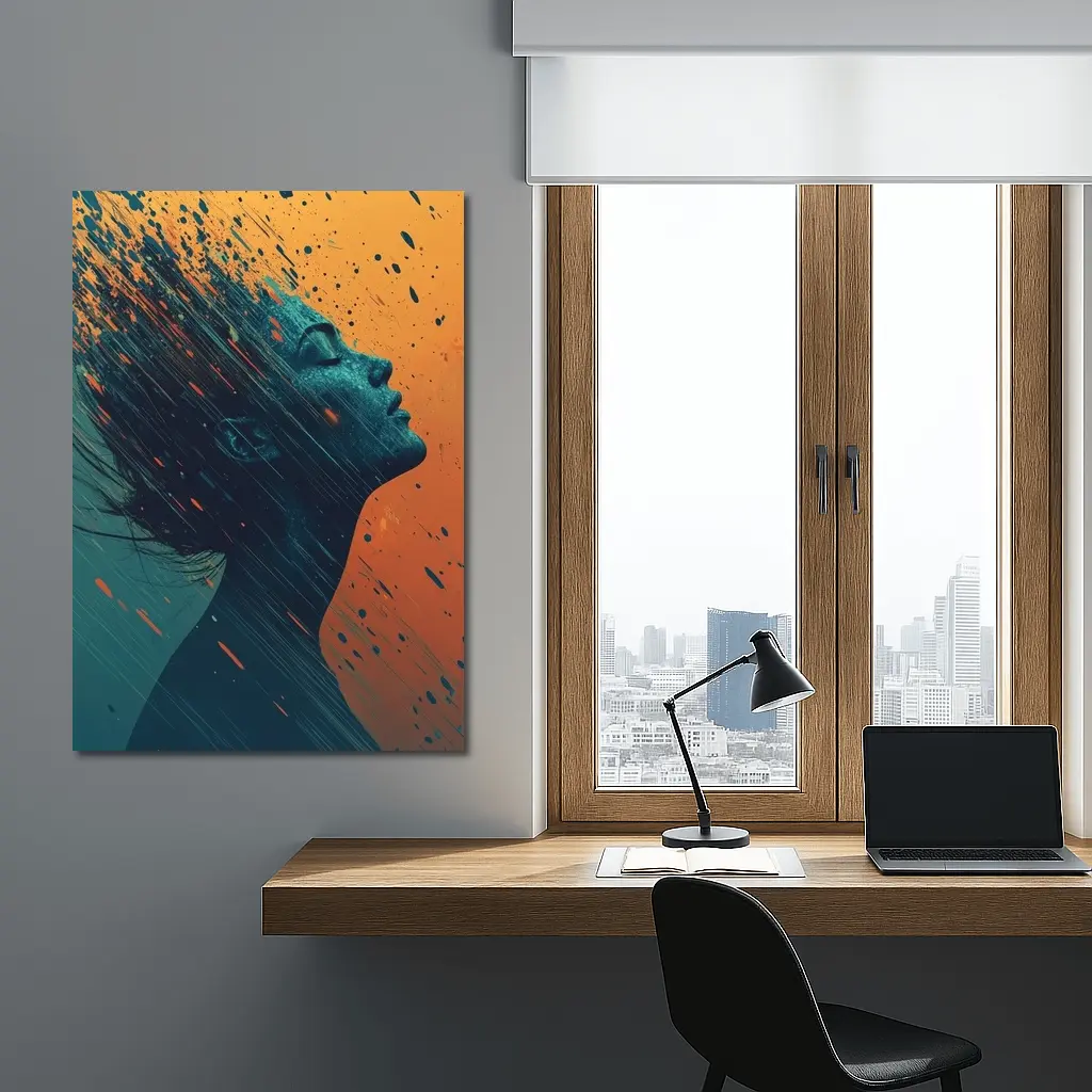 Woman Profile Dissolving Paint Splatter Abstract Art – Wall Art