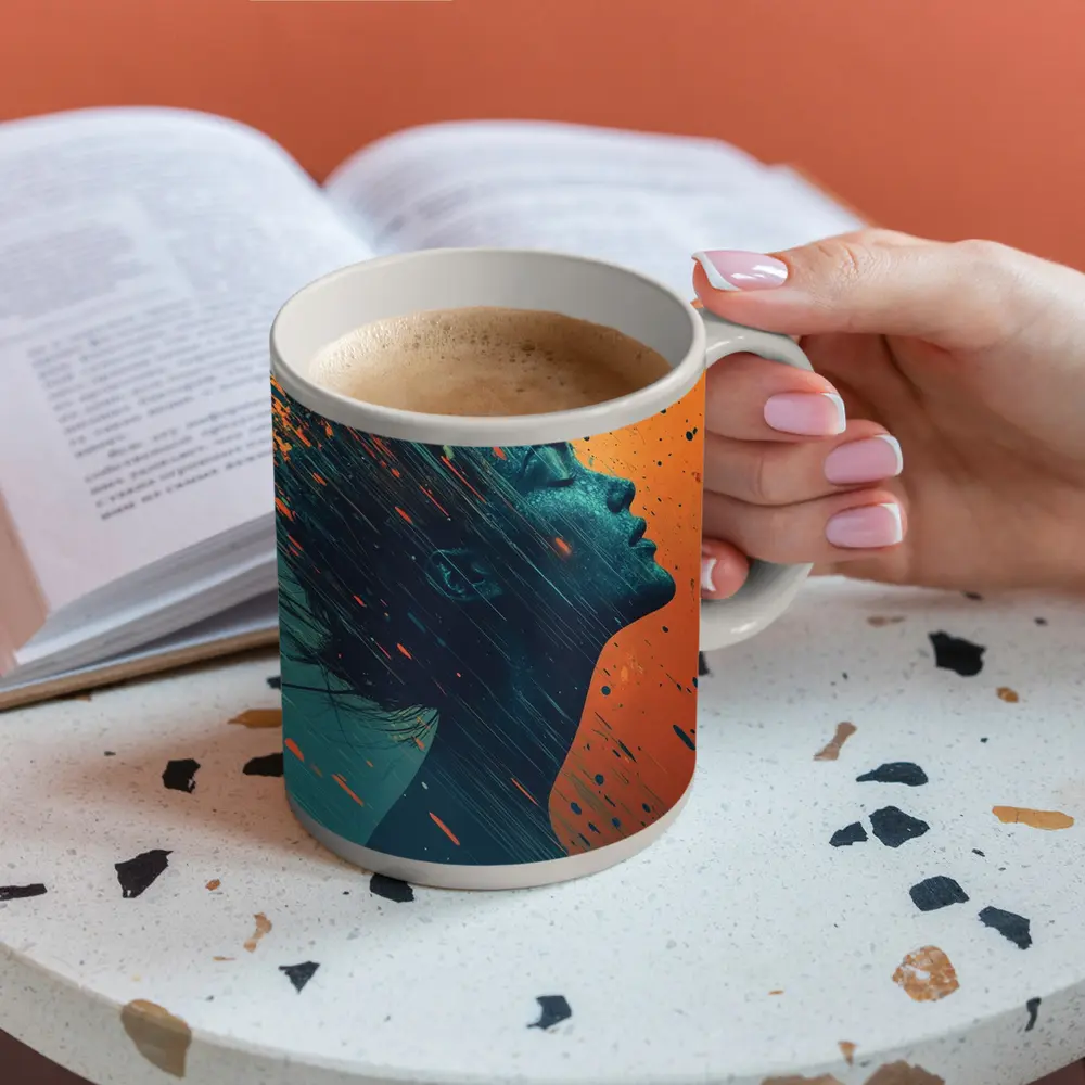 Woman Profile Dissolving Paint Splatter Abstract Art – Mugs