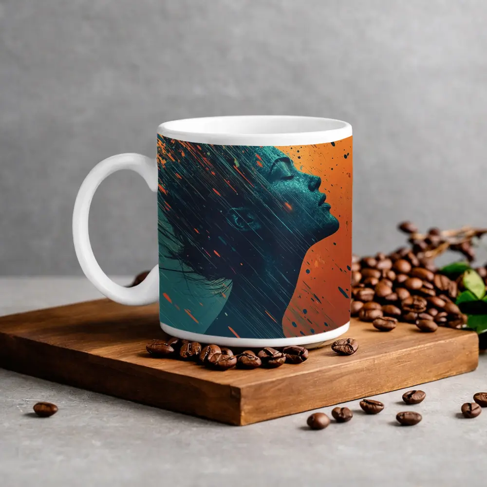 Woman Profile Dissolving Paint Splatter Abstract Art – Mugs