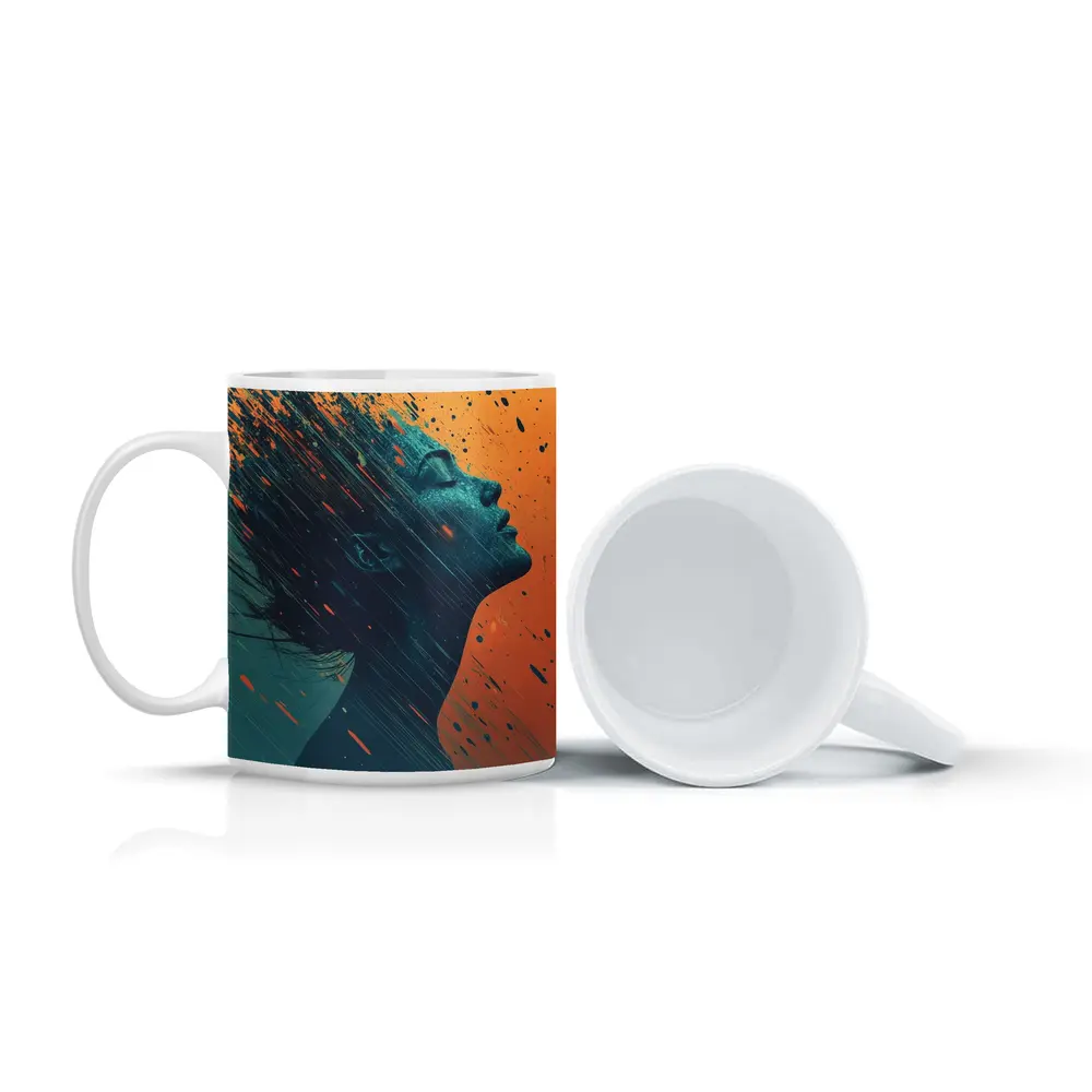 Woman Profile Dissolving Paint Splatter Abstract Art – Mugs