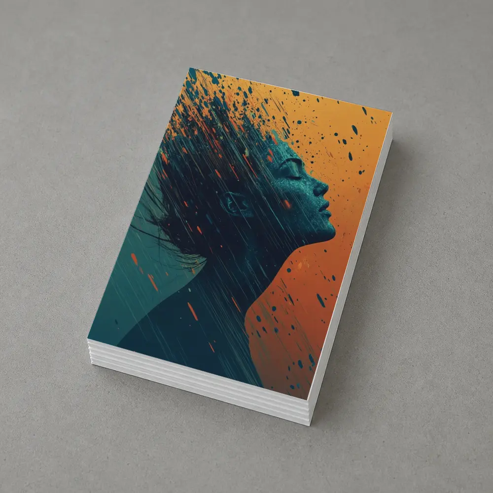 Woman Profile Dissolving Paint Splatter Abstract Art – Postcards