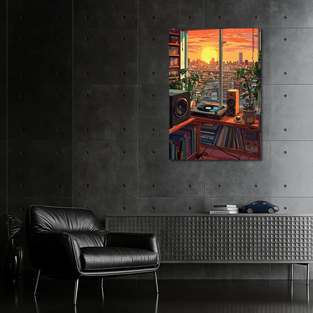 Retro Vinyl Room Anime City Sunset – Wall Art
