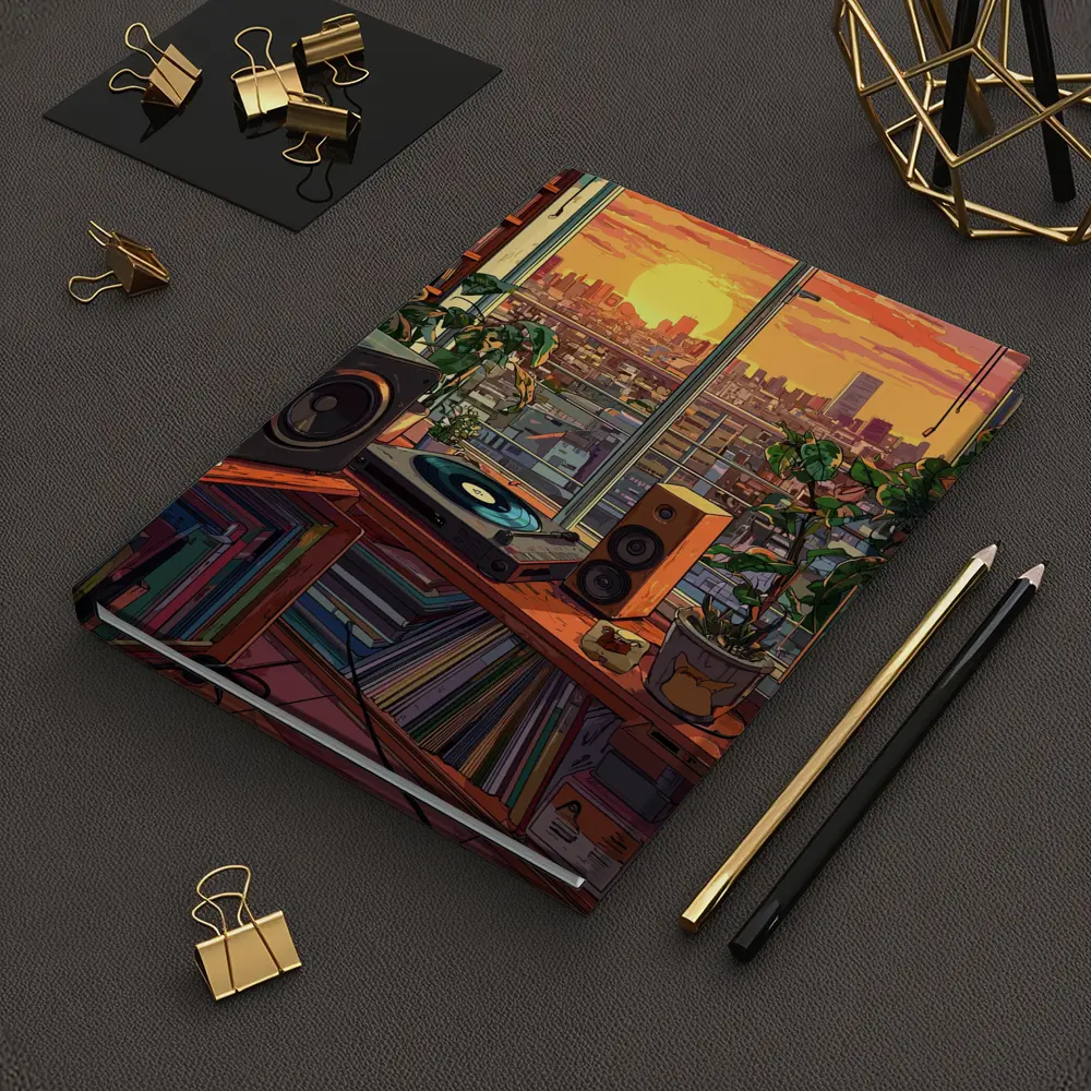 Retro Vinyl Room Anime City Sunset – Notebooks