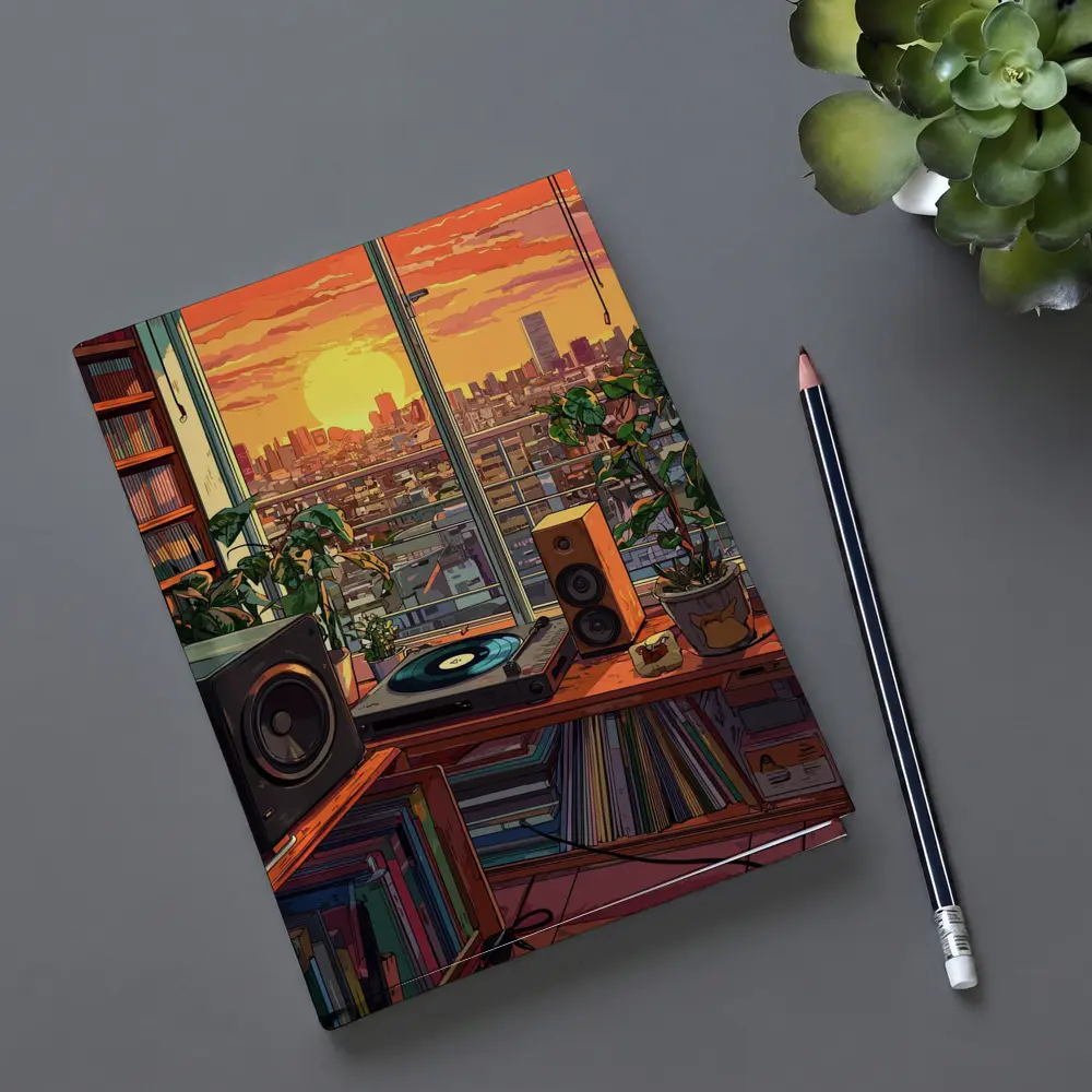 Retro Vinyl Room Anime City Sunset – Notebooks