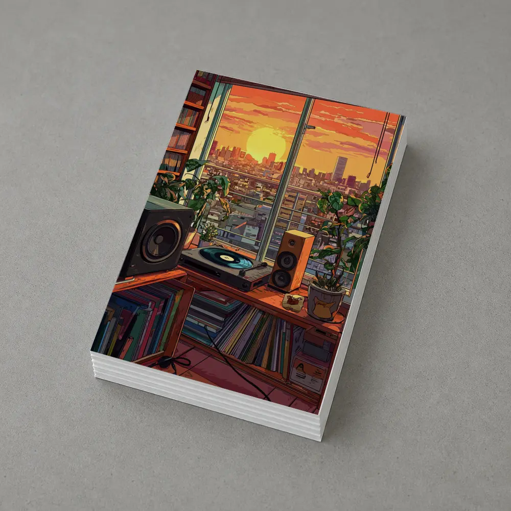 Retro Vinyl Room Anime City Sunset – Postcards
