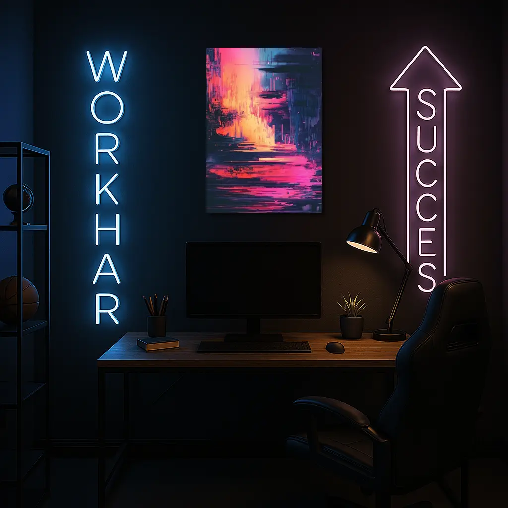 Glitch Art Abstract Neon Pink Cityscape – Wall Art