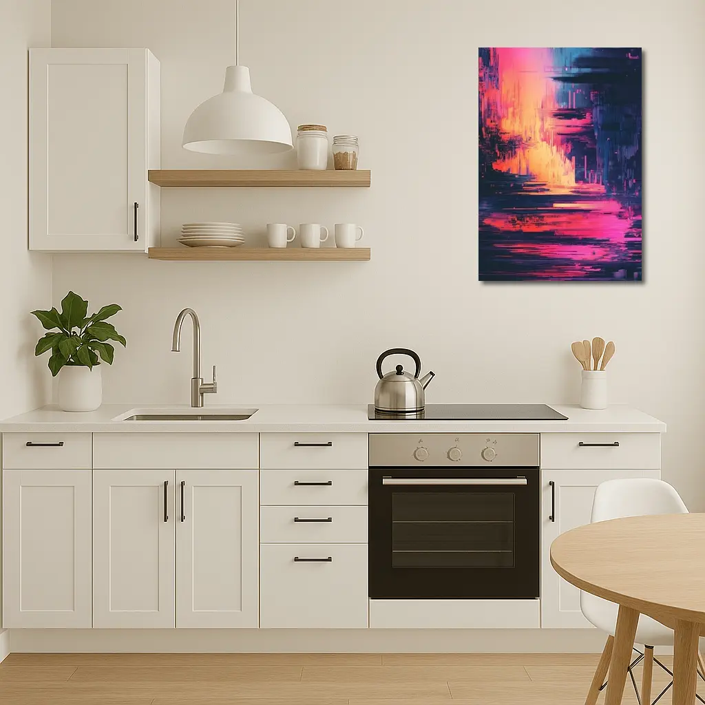 Glitch Art Abstract Neon Pink Cityscape – Wall Art