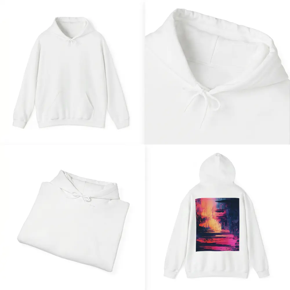 Glitch Art Abstract Neon Pink Cityscape – Hoodies