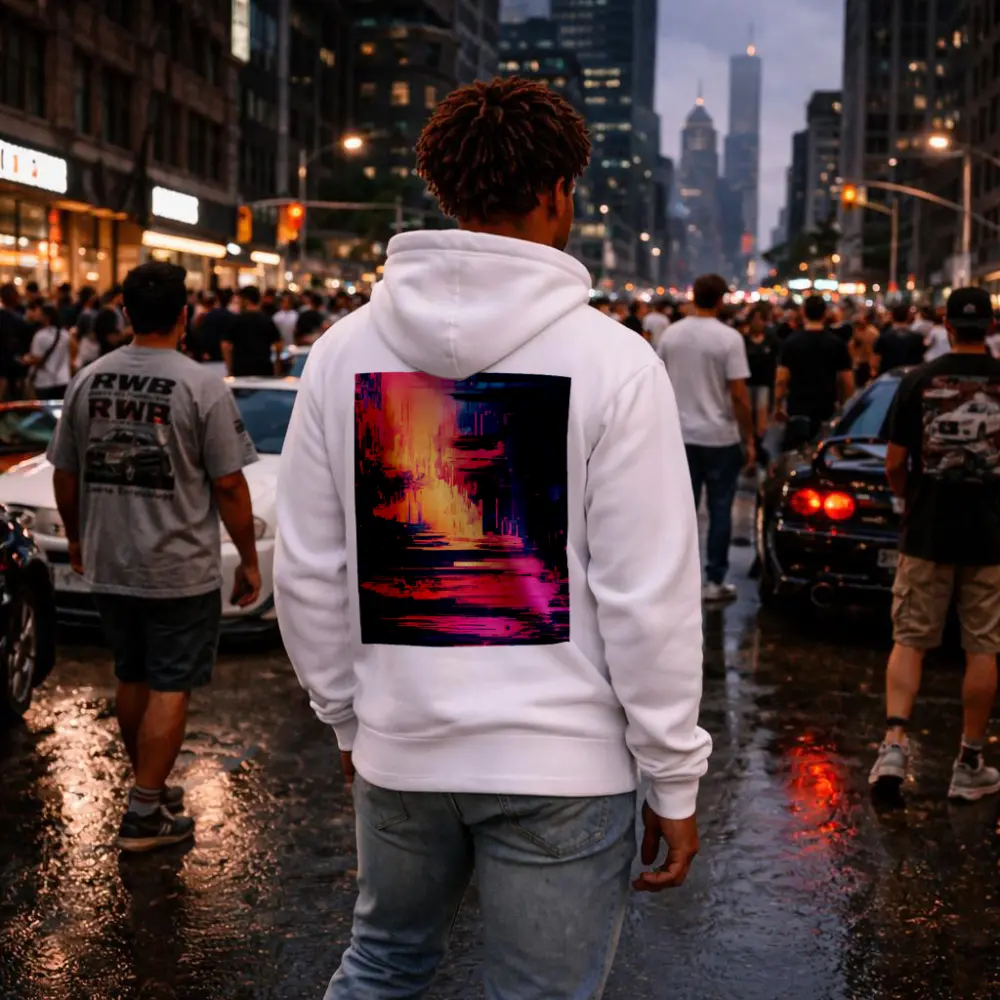 Glitch Art Abstract Neon Pink Cityscape – Hoodies