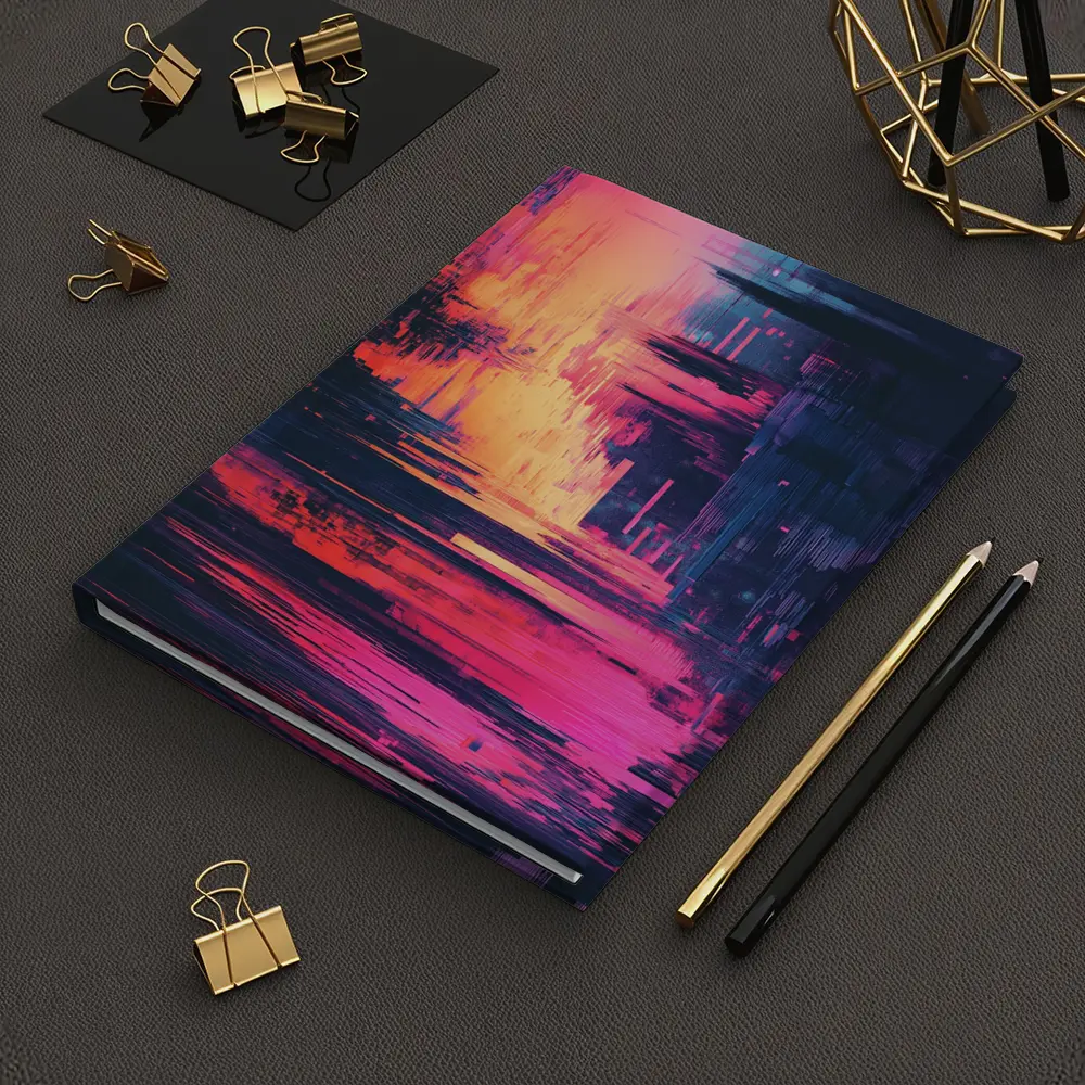 Glitch Art Abstract Neon Pink Cityscape – Notebooks