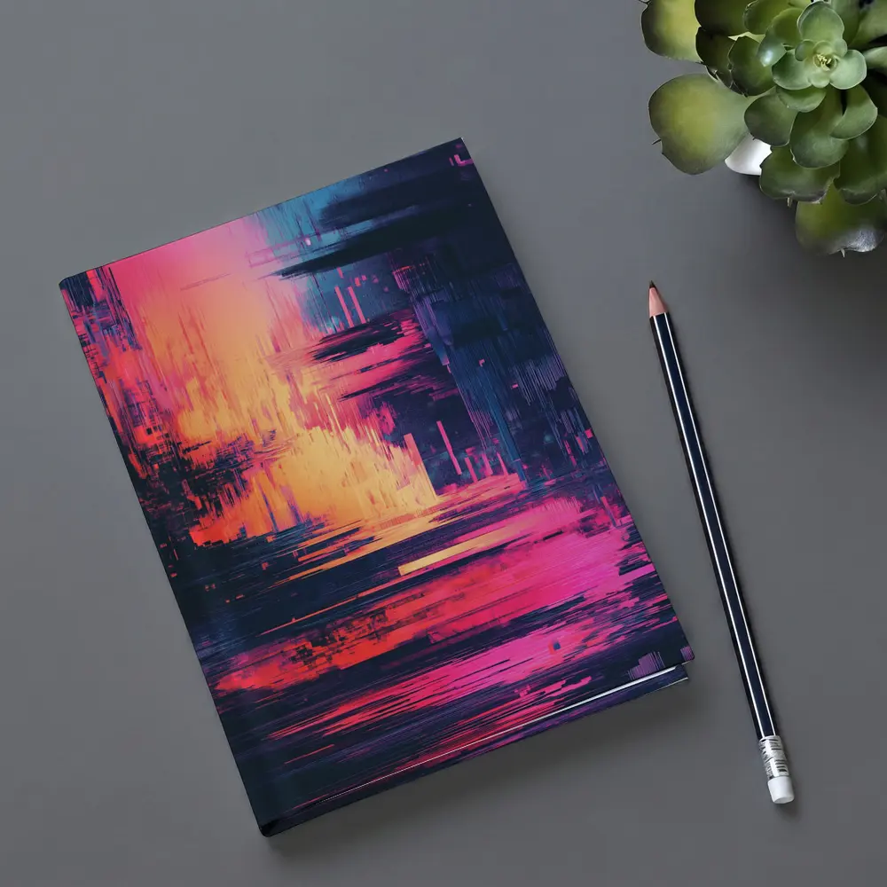 Glitch Art Abstract Neon Pink Cityscape – Notebooks