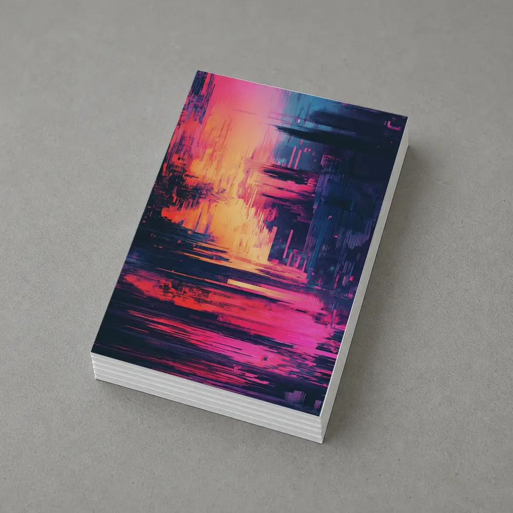 Glitch Art Abstract Neon Pink Cityscape – Postcards