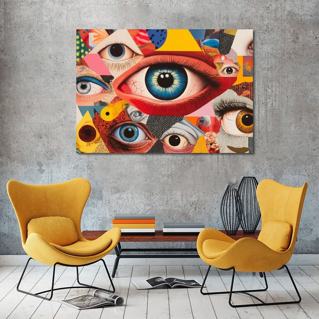 Pop Art Collage Many Eyes Abstract – Wall Art