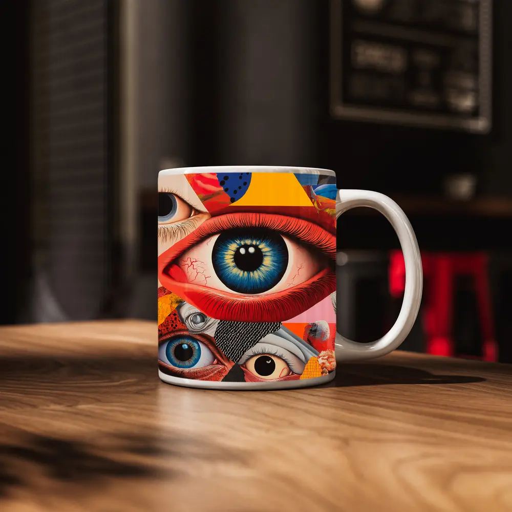 Pop Art Collage Many Eyes Abstract – Mugs