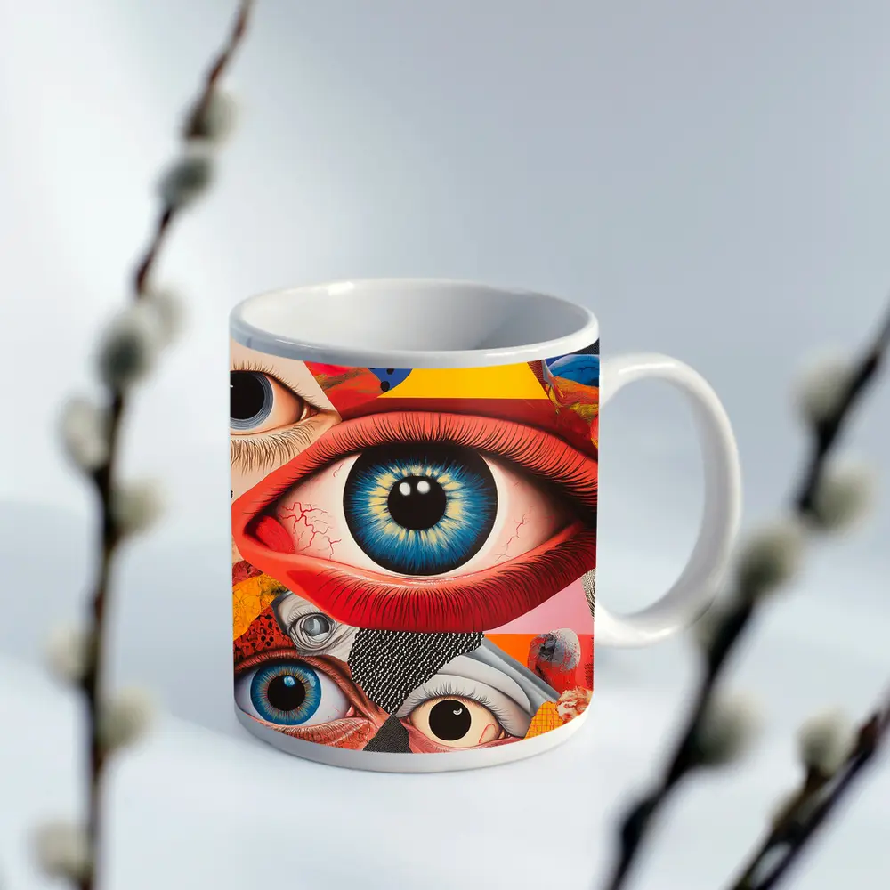 Pop Art Collage Many Eyes Abstract – Mugs