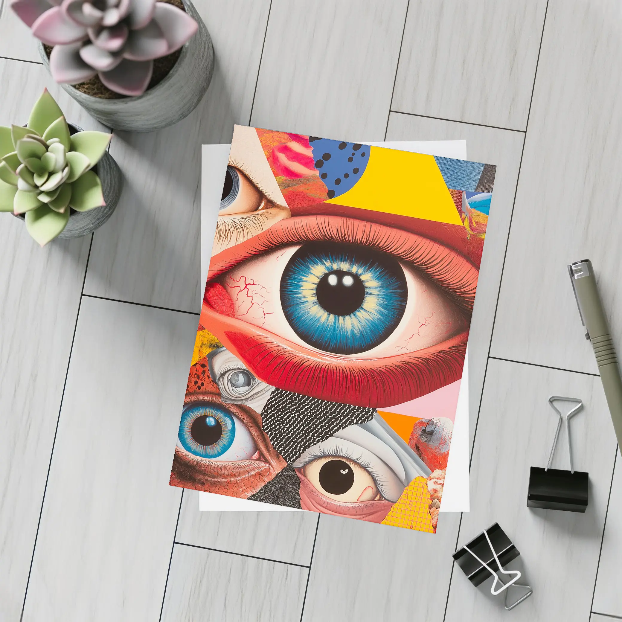 Pop Art Collage Many Eyes Abstract – Postcards