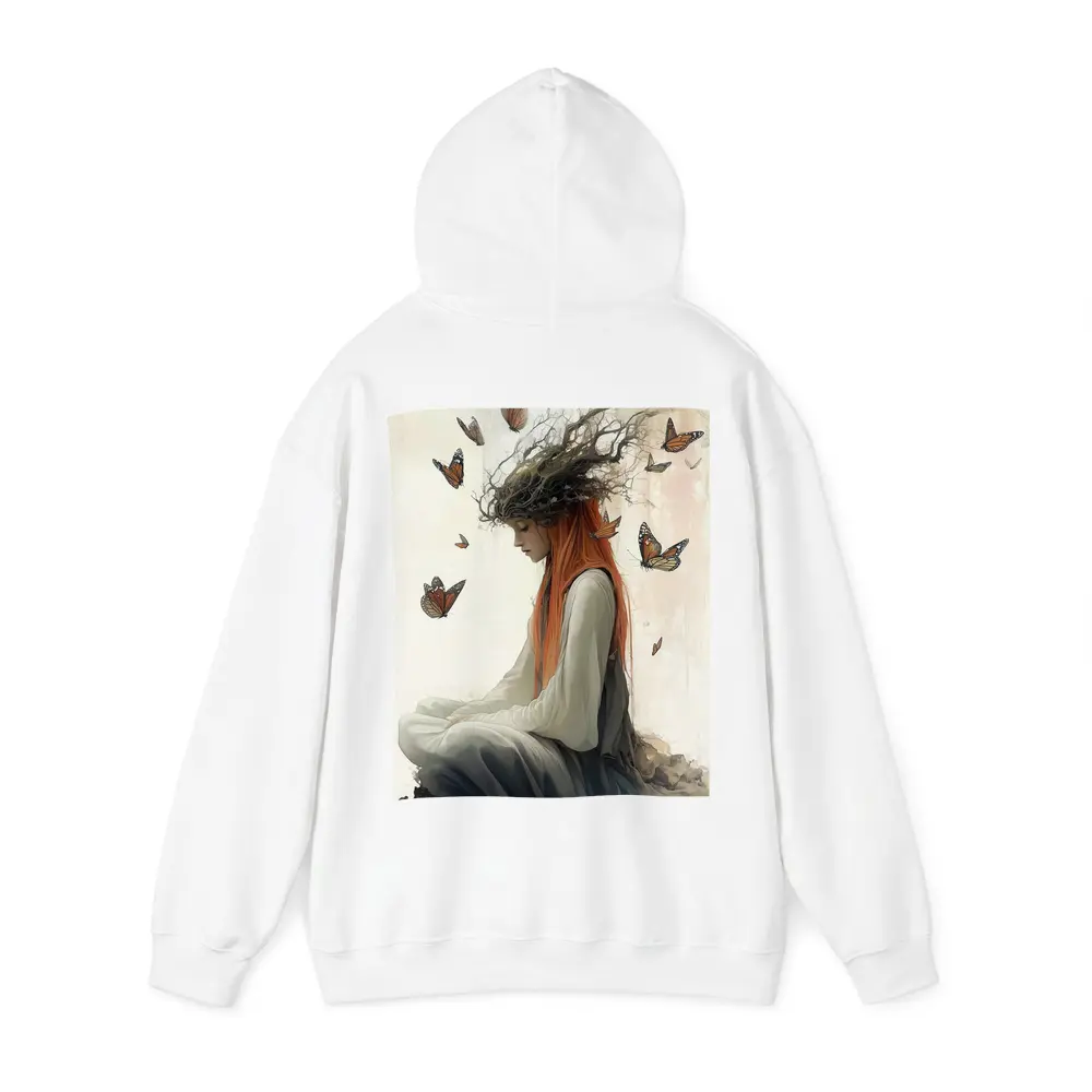 Red Haired Woman Butterflies Fantasy Art – Hoodies