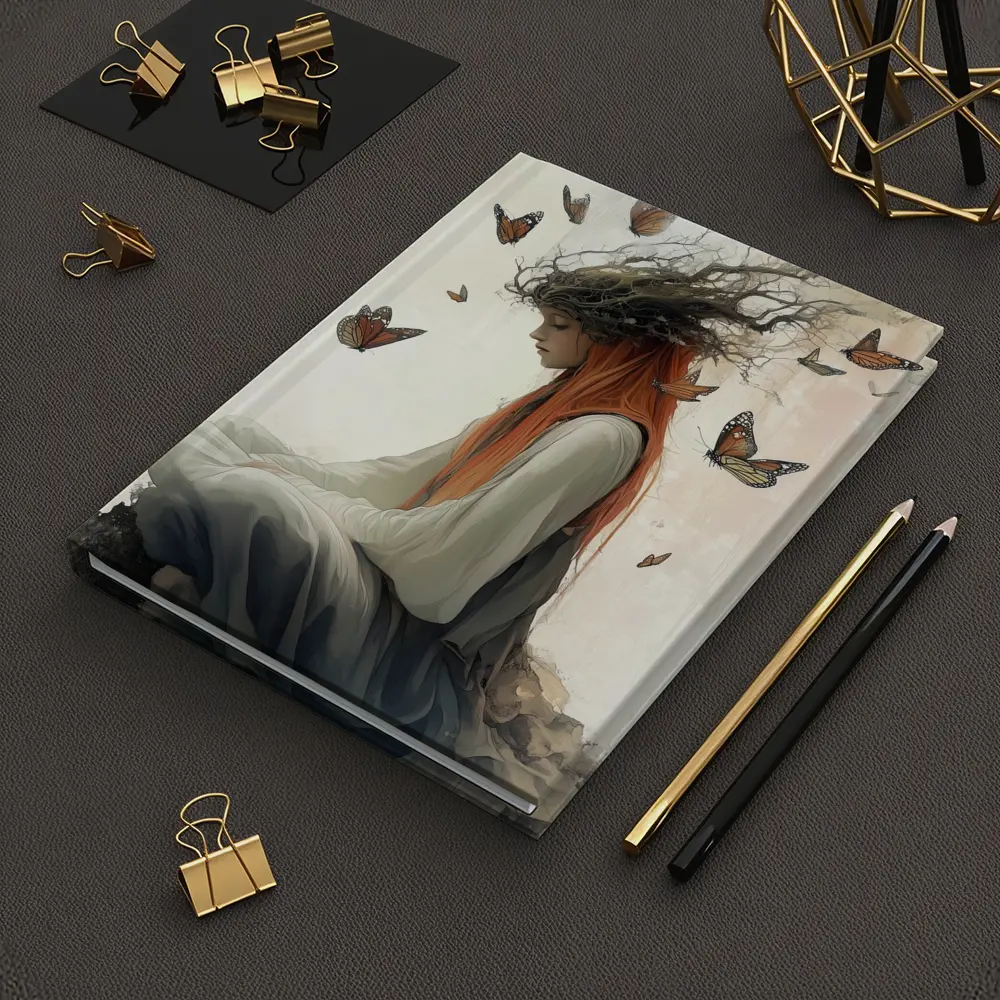 Red Haired Woman Butterflies Fantasy Art – Notebooks