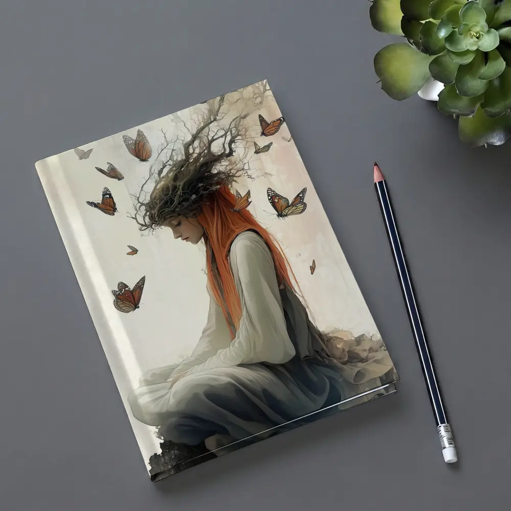 Red Haired Woman Butterflies Fantasy Art – Notebooks