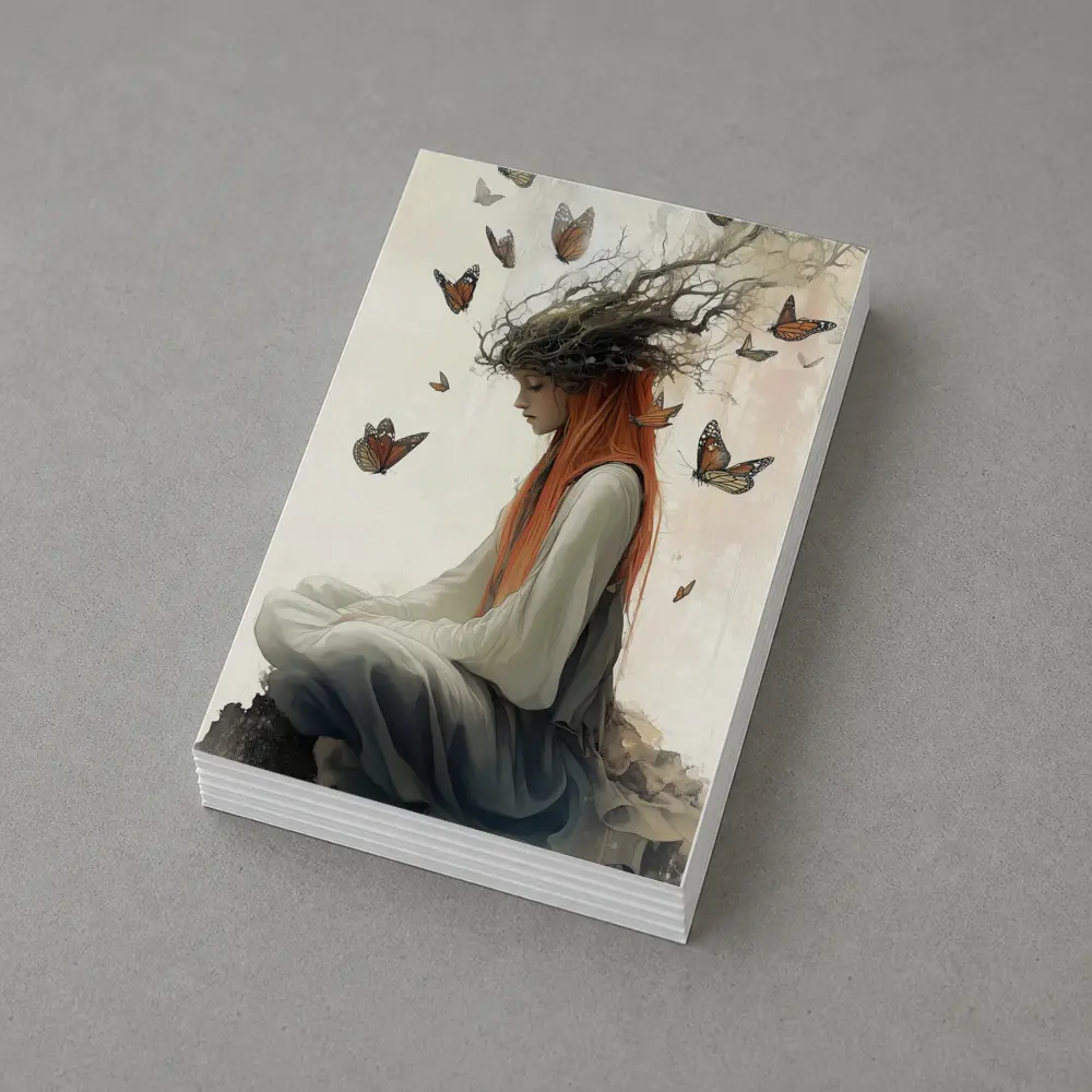 Red Haired Woman Butterflies Fantasy Art – Postcards