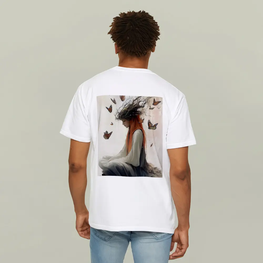 Red Haired Woman Butterflies Fantasy Art – T-Shirts