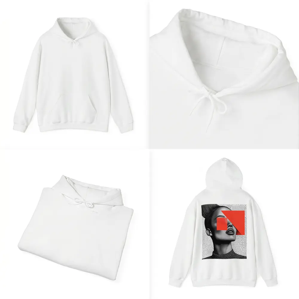 Black White Woman Portrait Red Geometric Collage – Hoodies