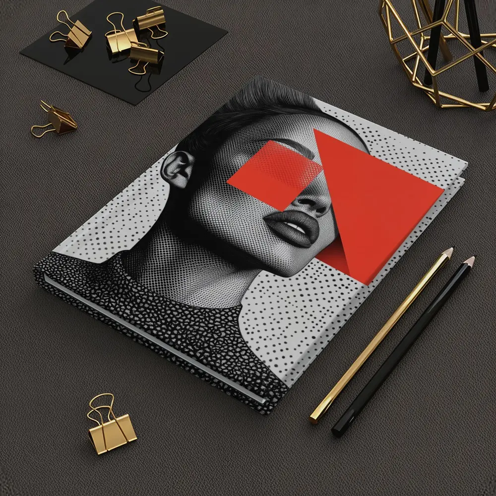 Black White Woman Portrait Red Geometric Collage – Notebooks