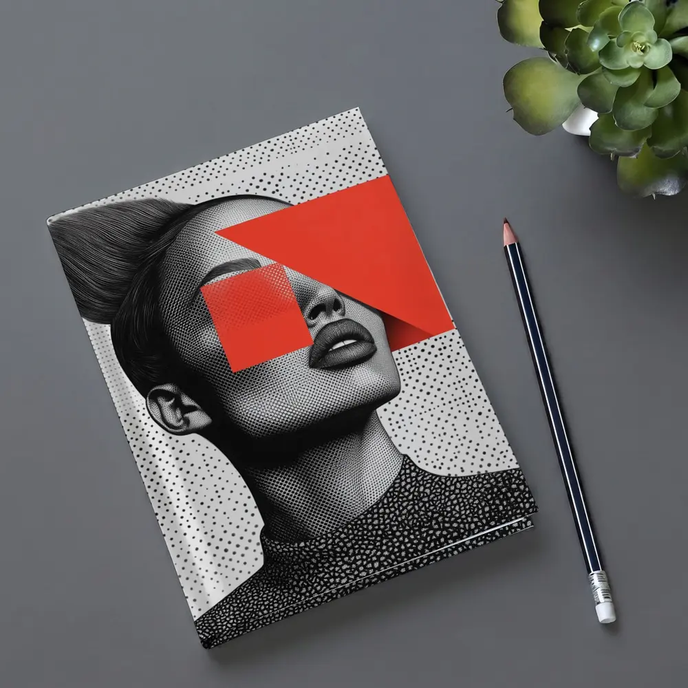 Black White Woman Portrait Red Geometric Collage – Notebooks