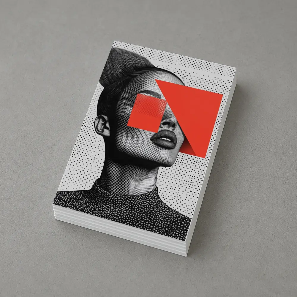 Black White Woman Portrait Red Geometric Collage – Postcards