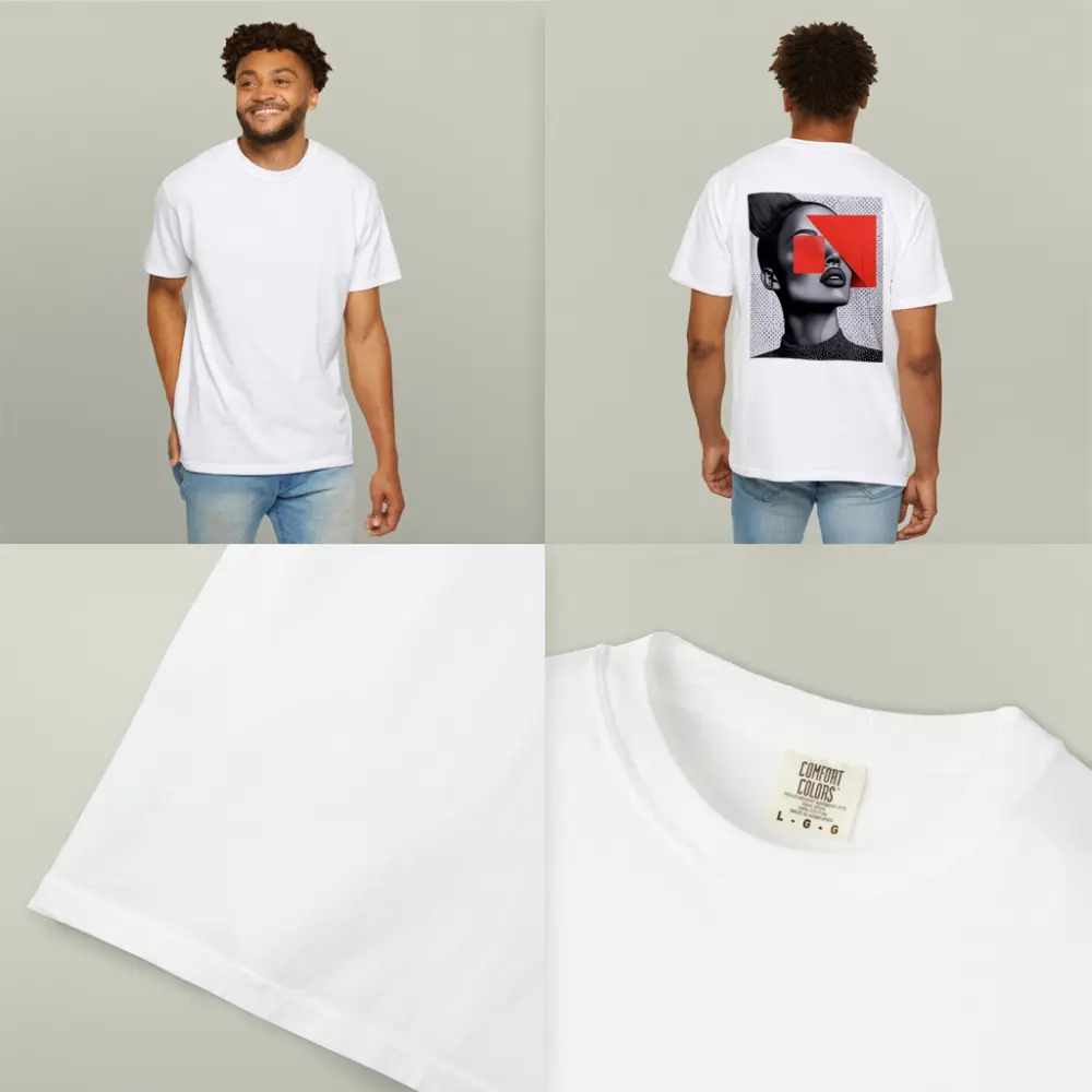 Black White Woman Portrait Red Geometric Collage – T-Shirts
