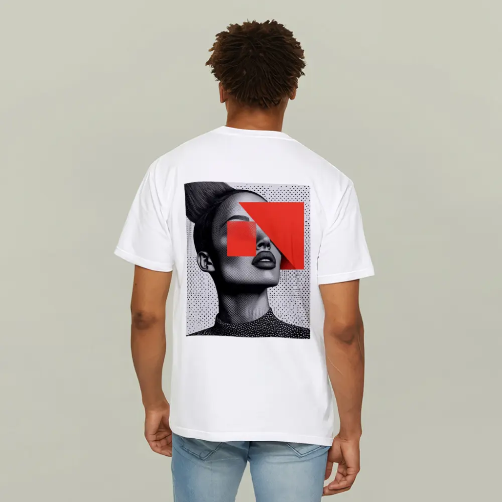 Black White Woman Portrait Red Geometric Collage – T-Shirts