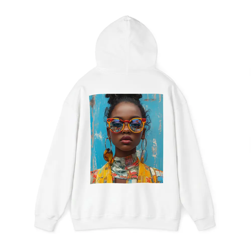 Bold Woman Orange Sunglasses Blue Wall – Hoodies