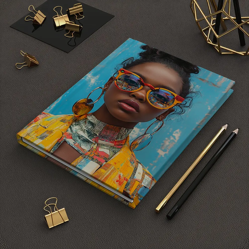 Bold Woman Orange Sunglasses Blue Wall – Notebooks