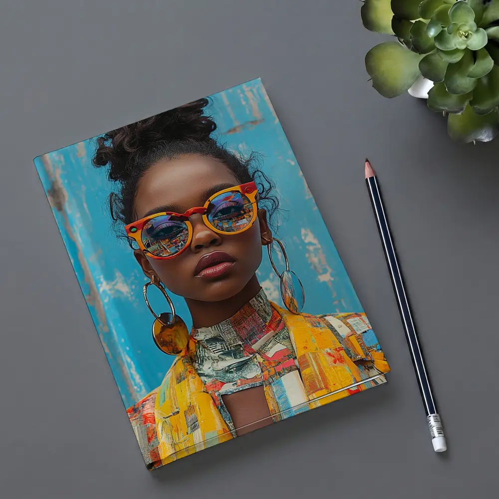 Bold Woman Orange Sunglasses Blue Wall – Notebooks
