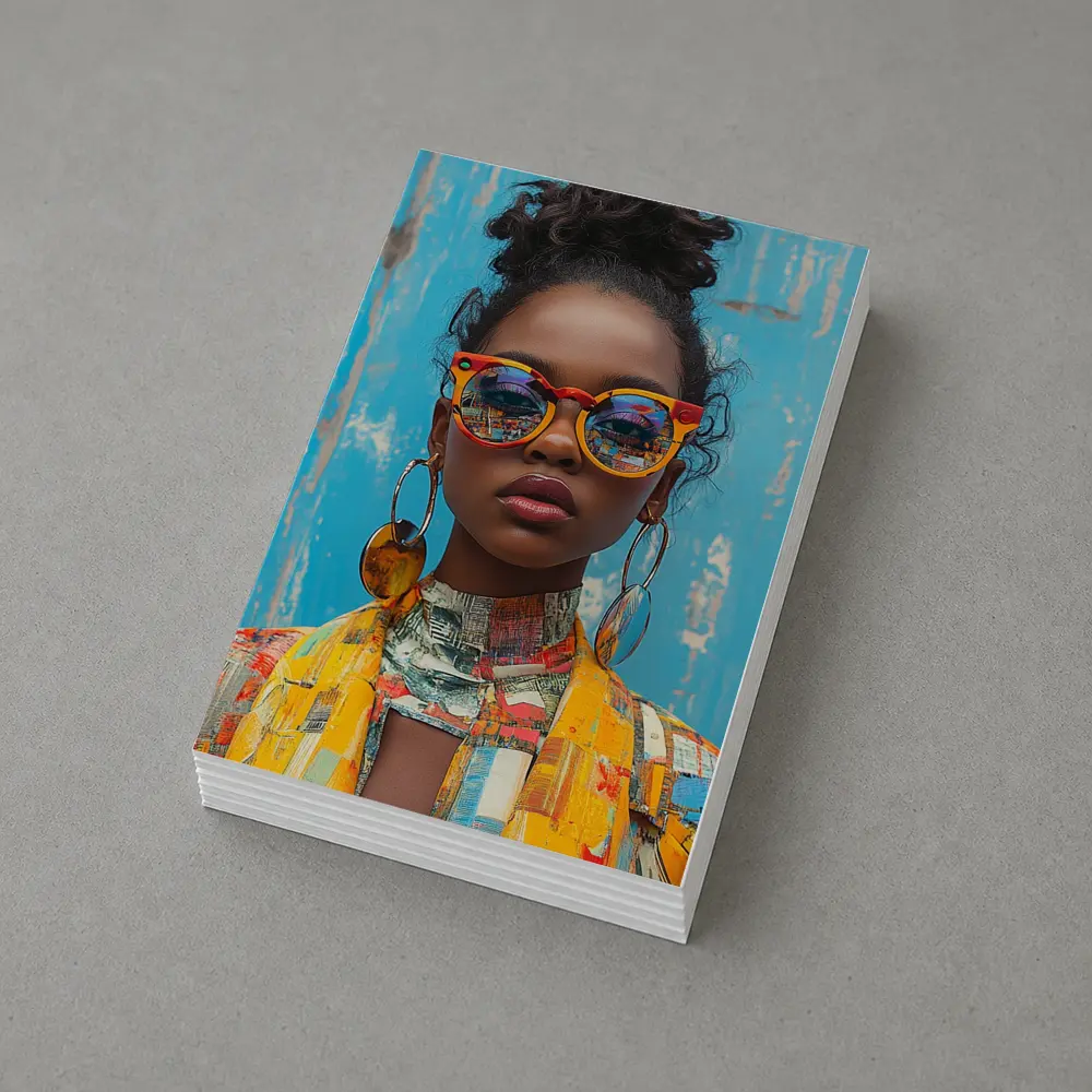 Bold Woman Orange Sunglasses Blue Wall – Postcards