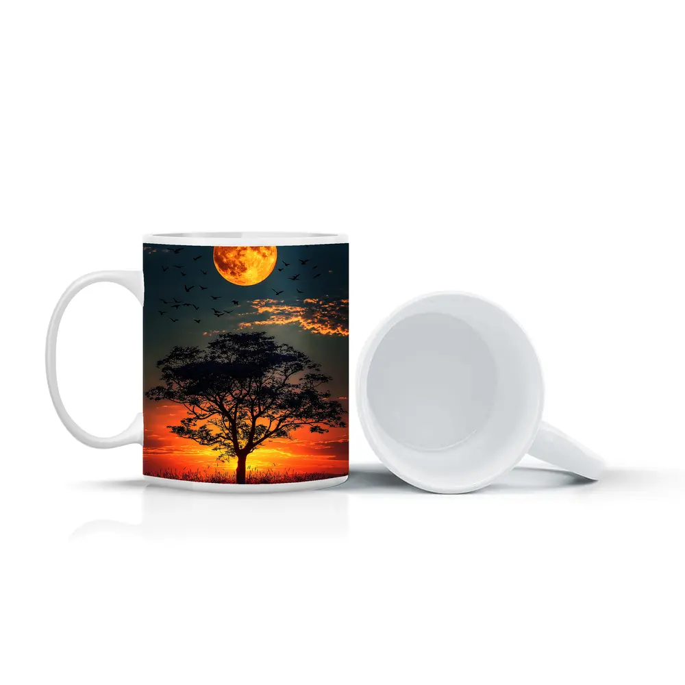 Full Moon Tree Silhouette African Sunset Sky – Mugs