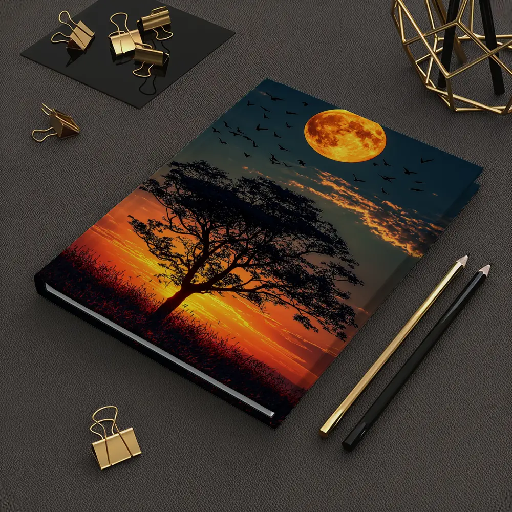 Full Moon Tree Silhouette African Sunset Sky – Notebooks