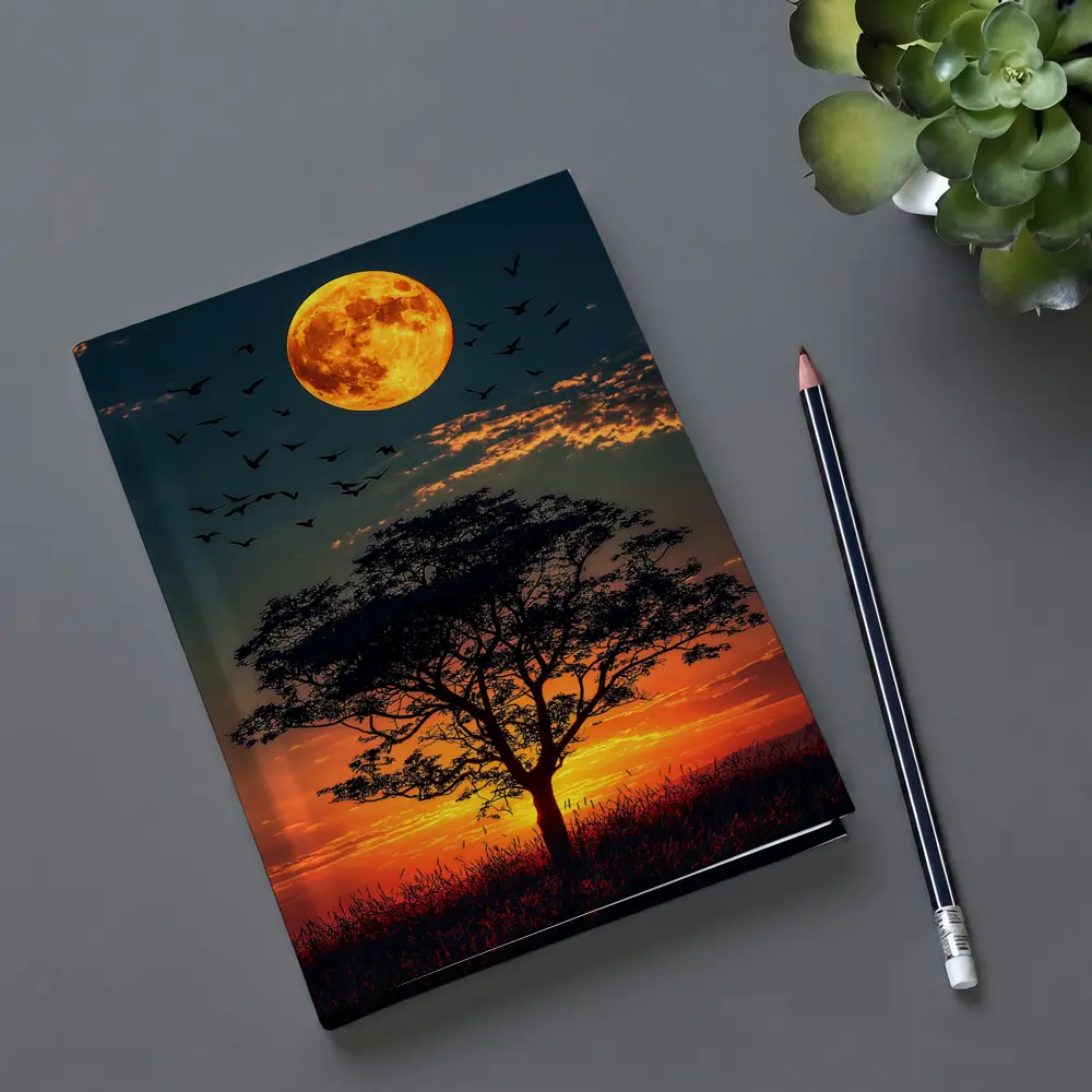 Full Moon Tree Silhouette African Sunset Sky – Notebooks