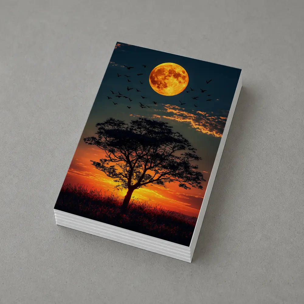 Full Moon Tree Silhouette African Sunset Sky – Postcards