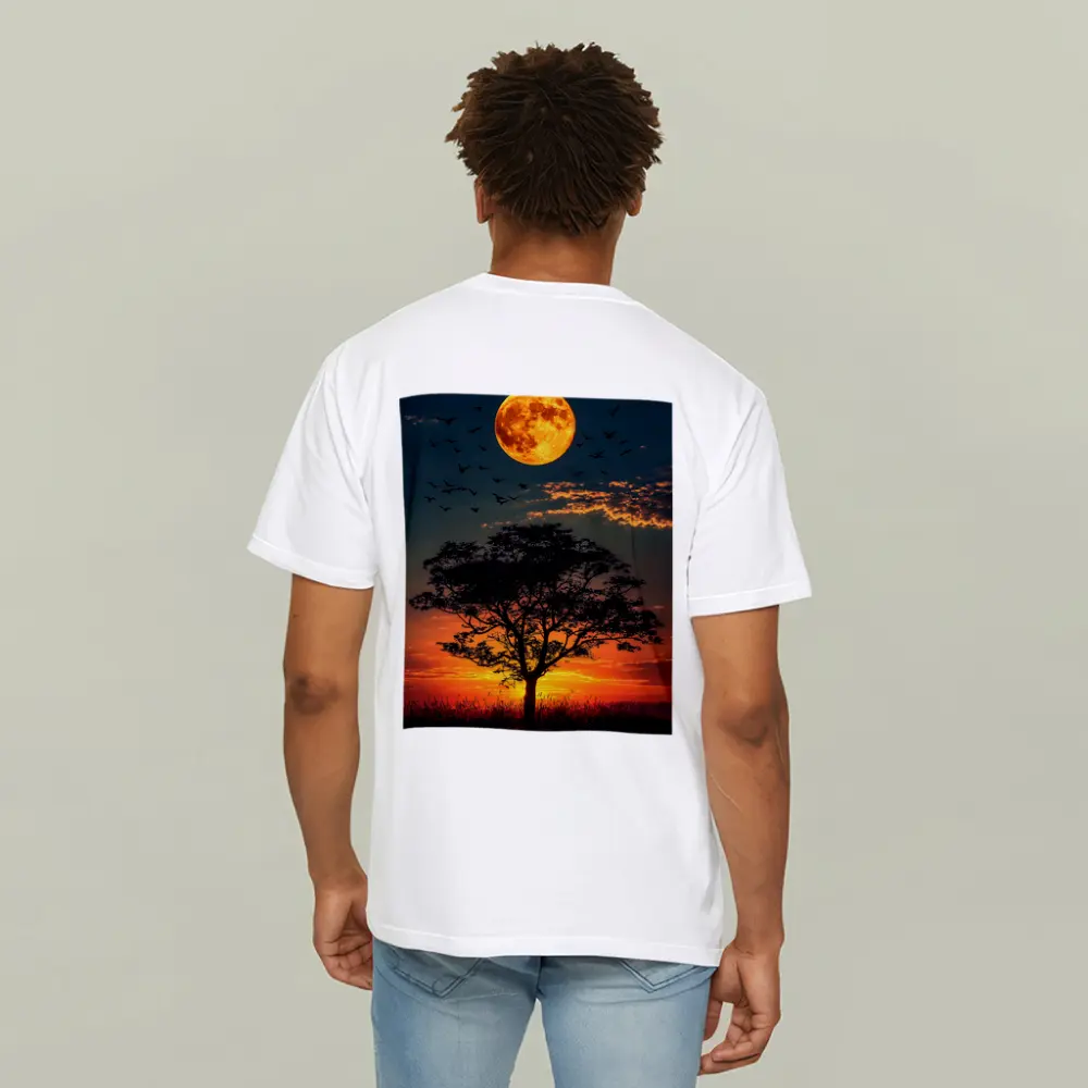 Full Moon Tree Silhouette African Sunset Sky – T-Shirts