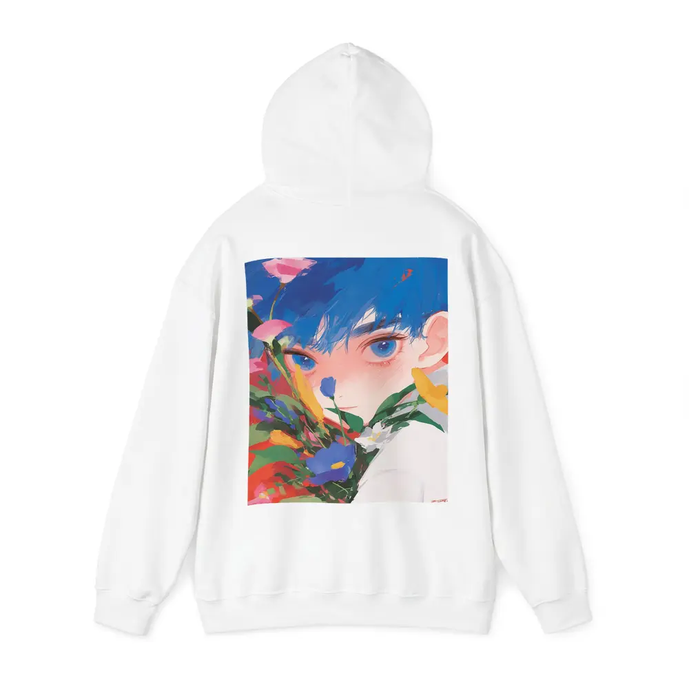 Anime Boy Blue Hair Colorful Flowers Red – Hoodies