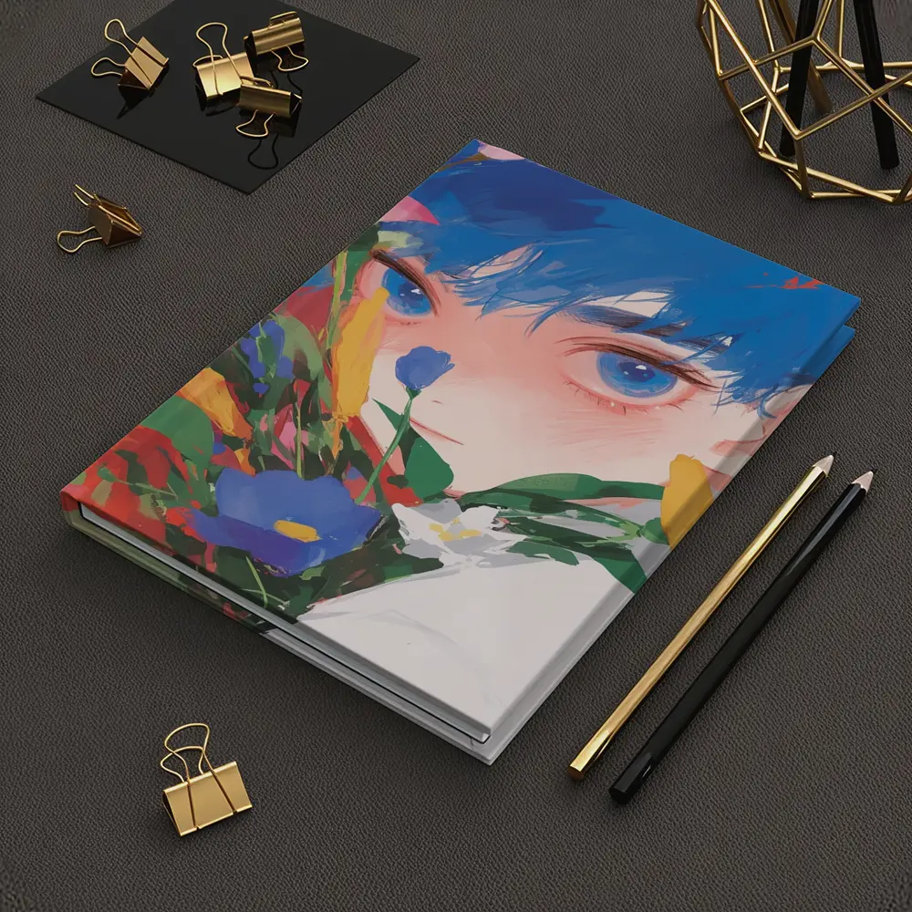 Anime Boy Blue Hair Colorful Flowers Red – Notebooks