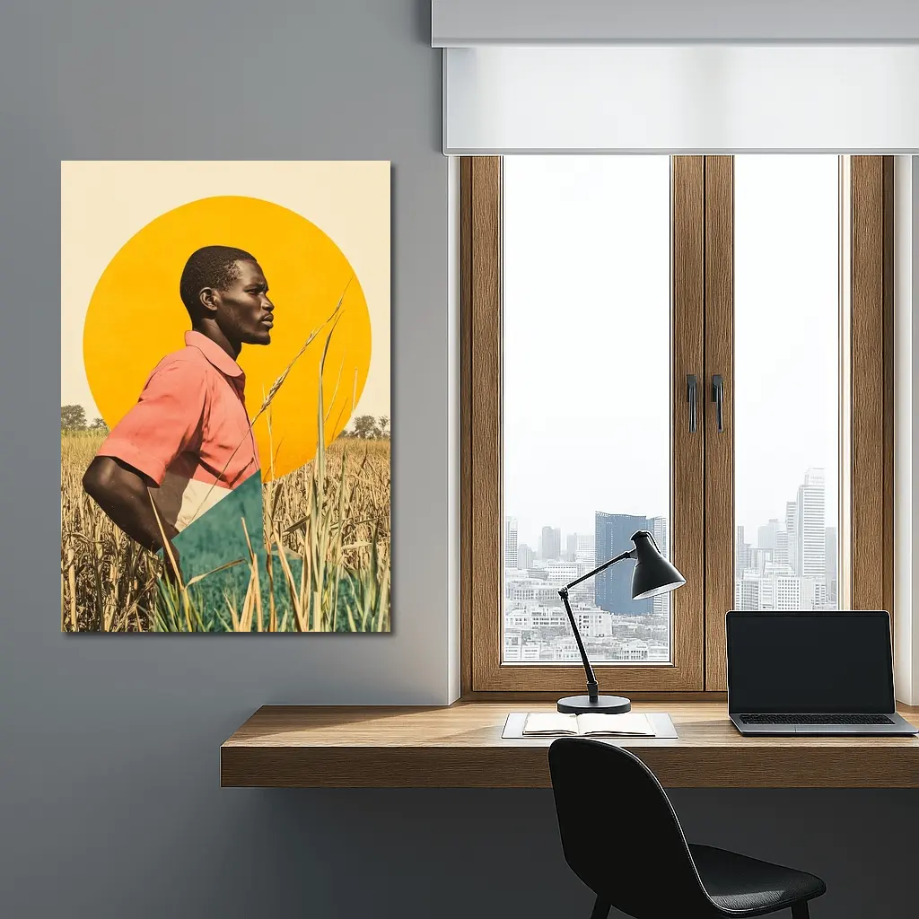 Young Man Standing in Golden Wheat Field – Wall Art