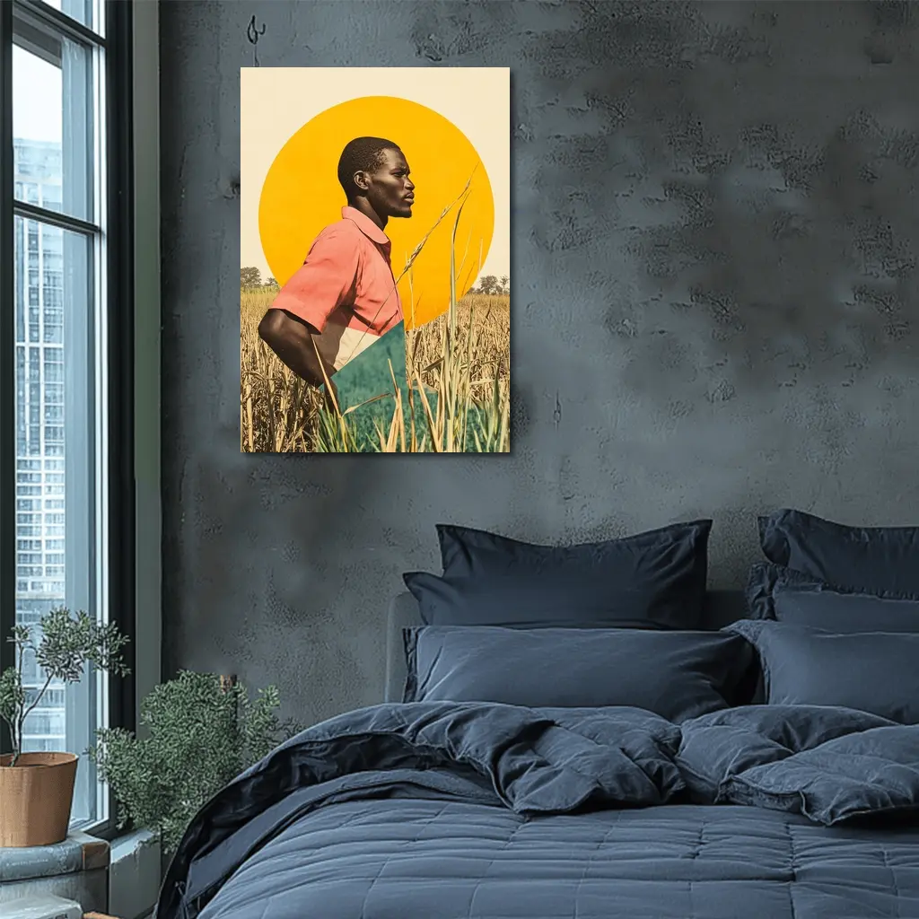 Young Man Standing in Golden Wheat Field – Wall Art